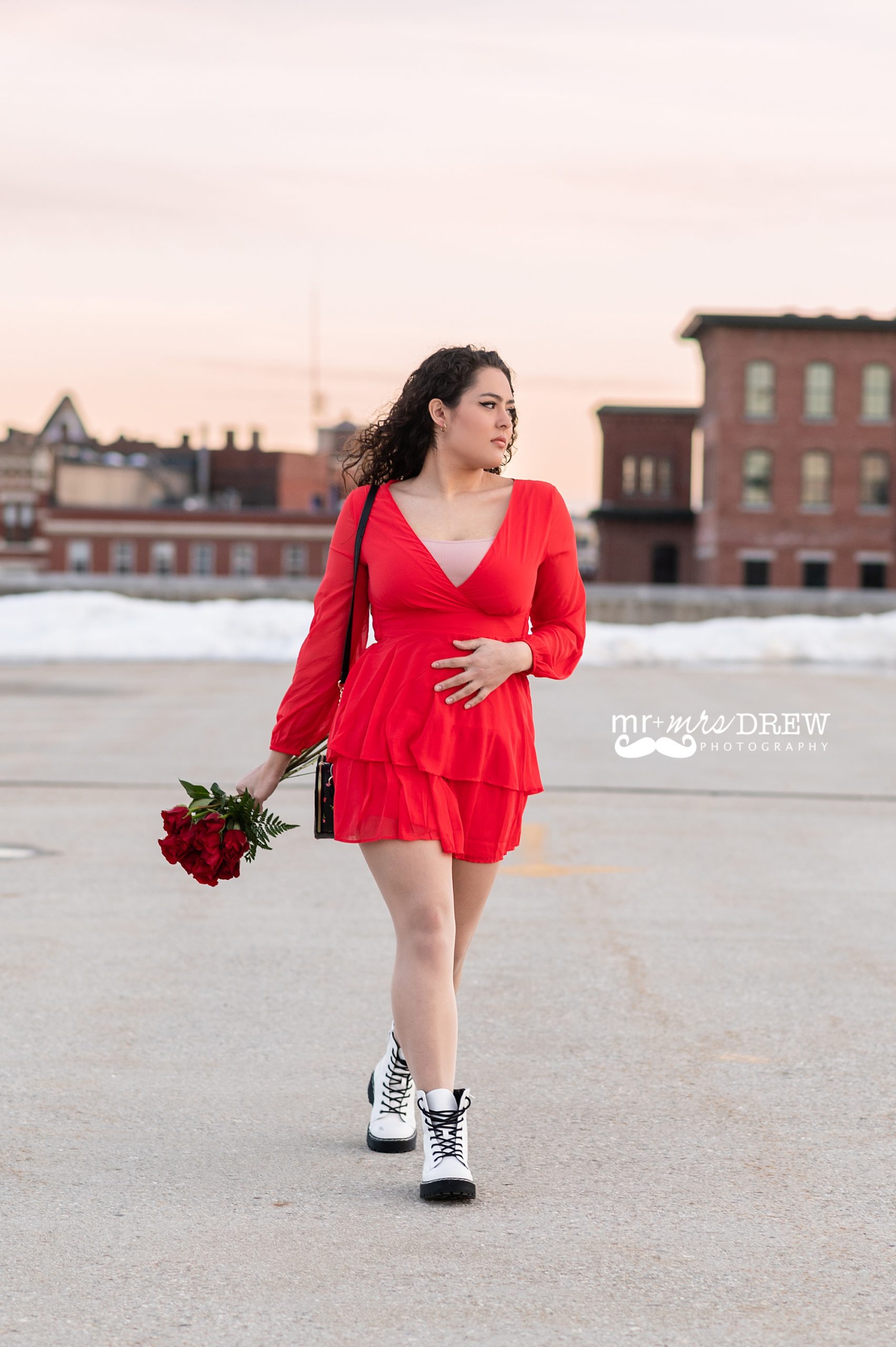 flowers as an accessory for senior photos in Lowell MA