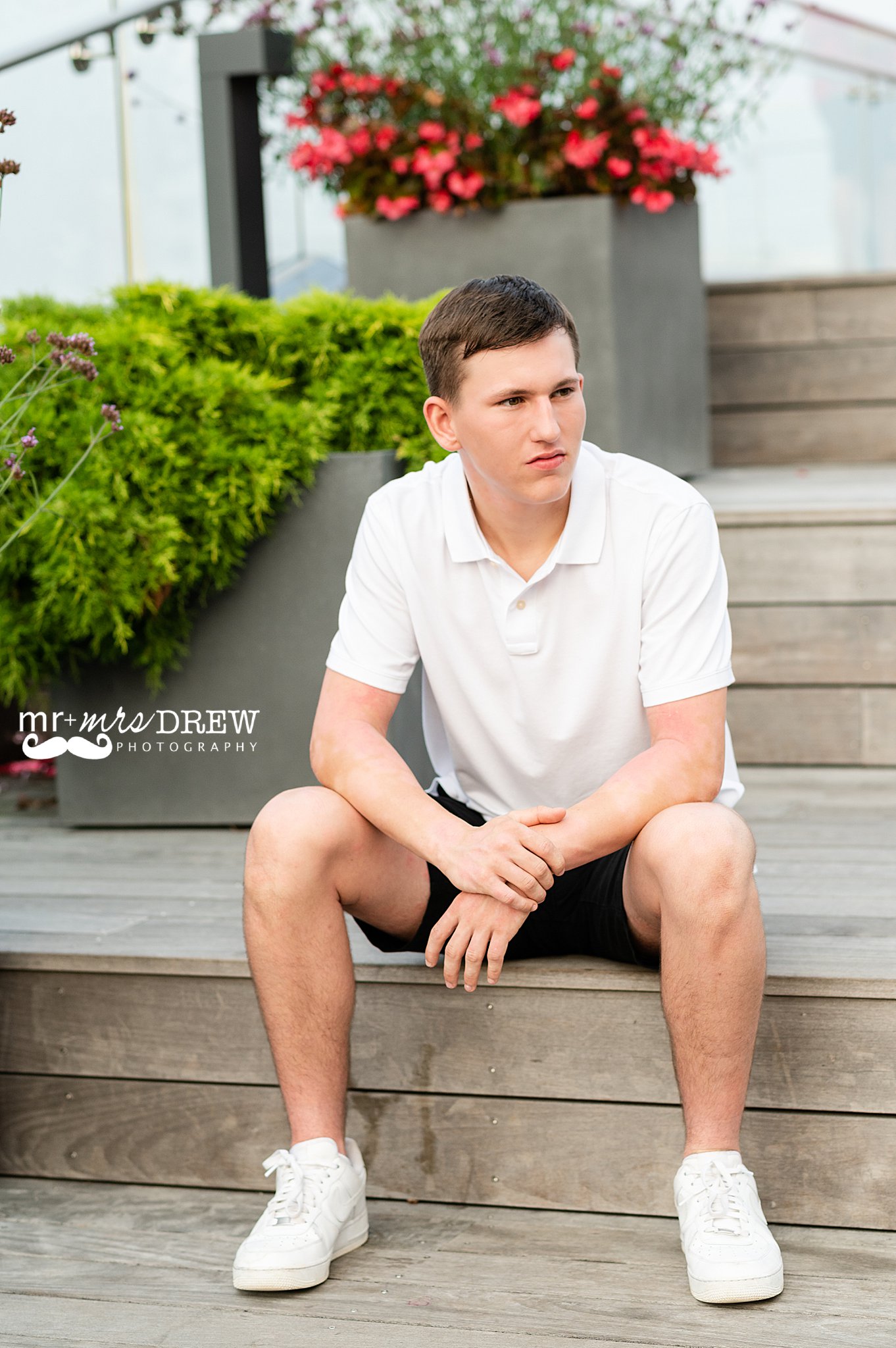 Senior Portraits at Fan Pier stairs in Boston