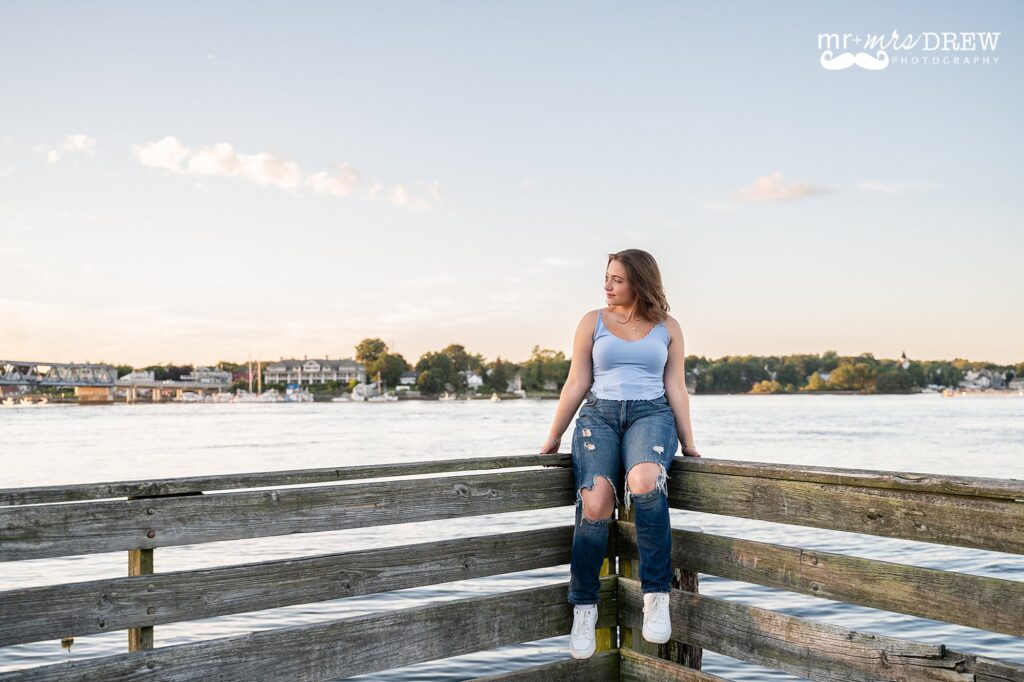 Summer senior photos along the harbor in Portsmouth NH