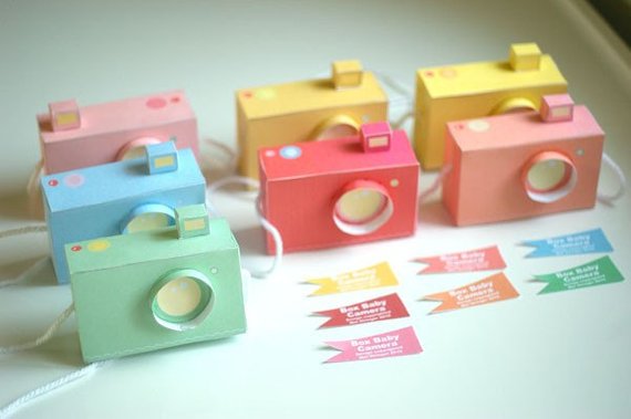 Printable SPECIAL - - 7 Box Baby CAMERAS, pastel colours - Printable Paper Craft PDF file (includes all 7 colours)