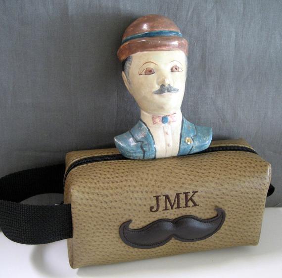 Mr Mustache Personalized Shaving Bag for Groomsmen Featured in BRIDES MAGAZINE