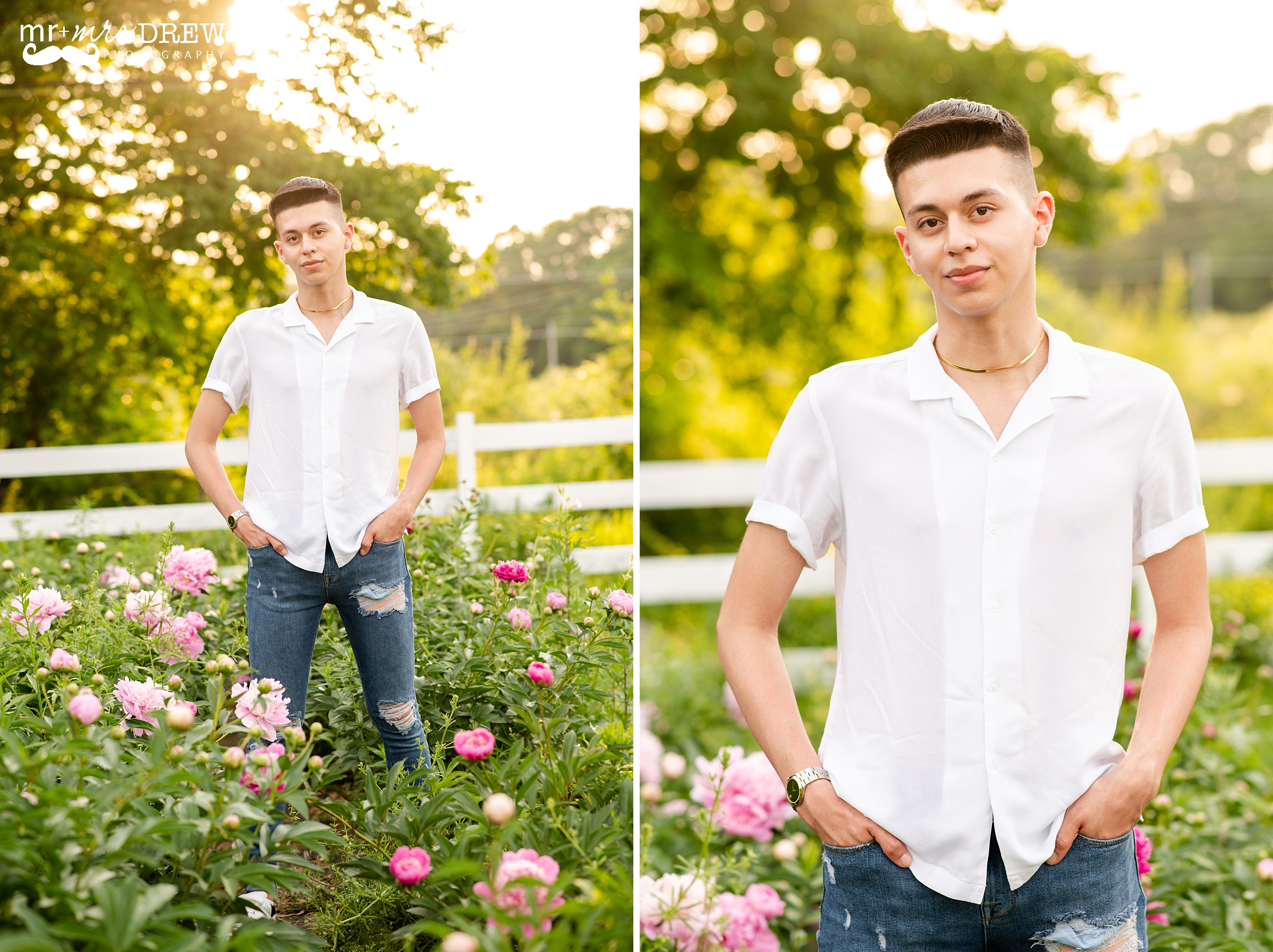 Chelmsford Boy senior portrait session with flowers