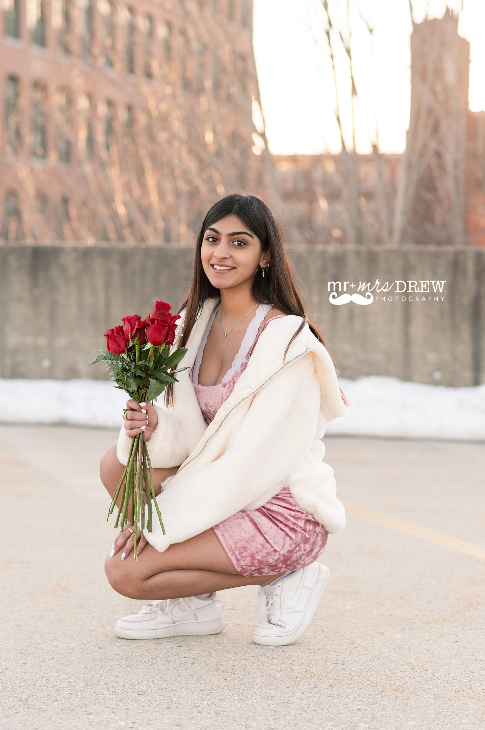 bouquet of flowers accessory for senior photos in Lowell MA