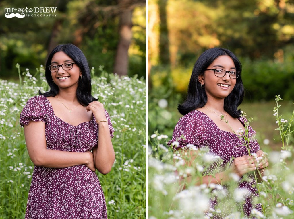 Senior Photos in field of flowers Chelmsford MA