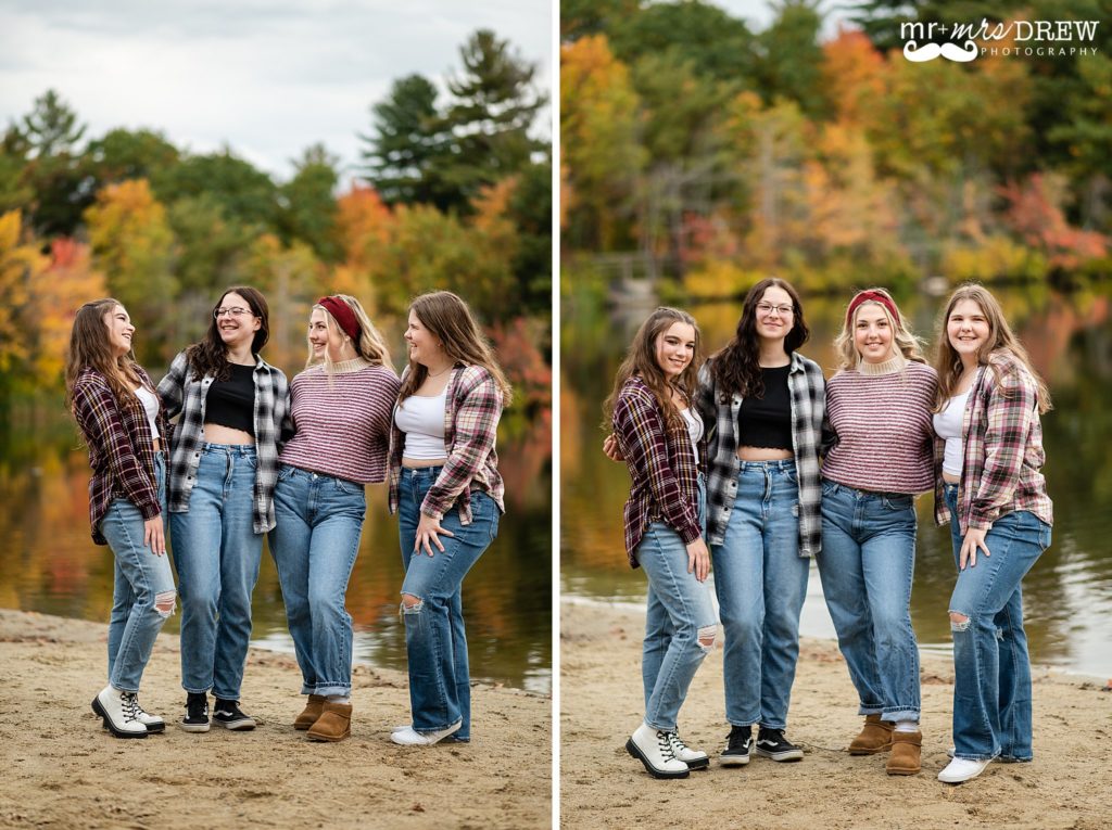 Senior girls fall photos in Chelmsford MA at Heart Pond