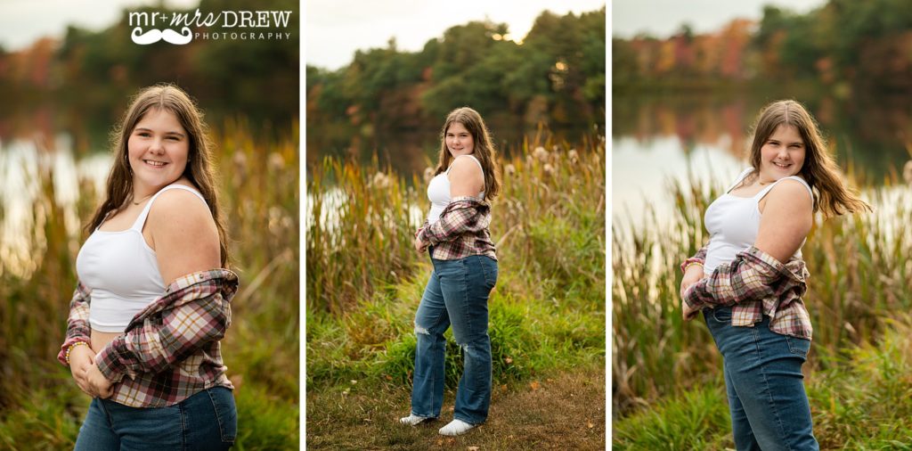 Chelmsford High Senior photos during the fall at Heart Pond