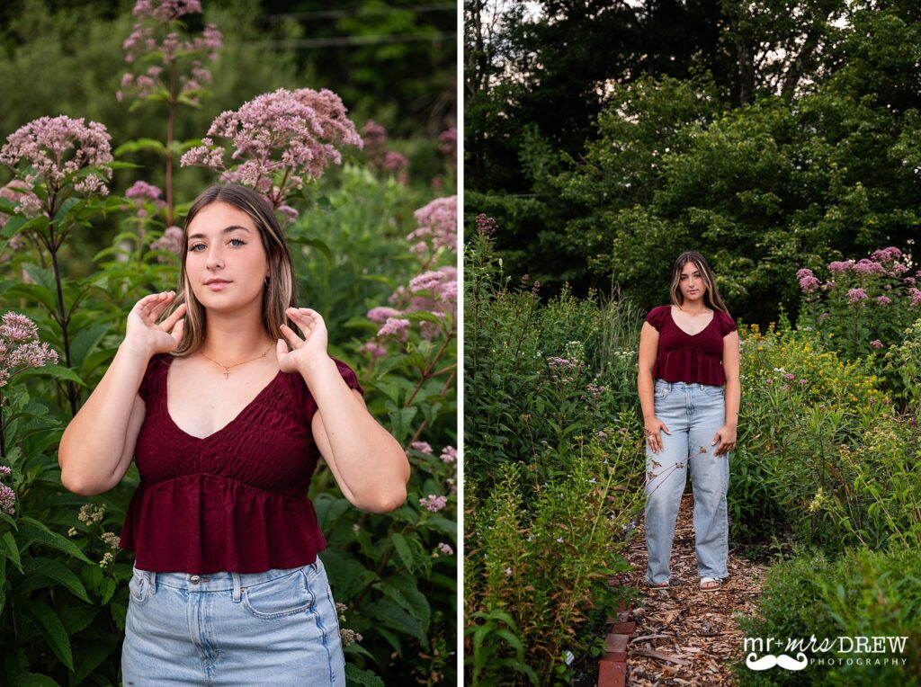 senior portrait with purple flowers